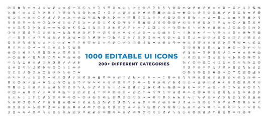 Mega Set of 1000 outline icons - walking downstairs, man pushing child, phone toy. editable vector for web and mobile ui. Multipurpose collection © IconArt