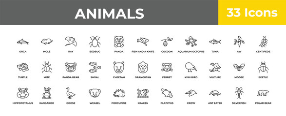 outline animals icons set - panda bear, kangaroo, polar bear. editable vector for web and mobile ui © IconArt