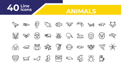 outline animals icons set - pallas cat, snigir, clam. editable vector for web and mobile ui © IconArt