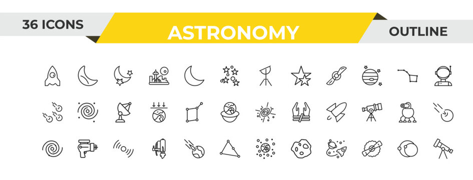 outline astronomy icons set - dioptra, lyra constellation, pulsar. editable vector for web and mobile ui