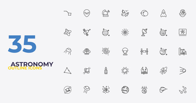 outline astronomy icons set - milky way, abduction, meteorites. editable vector for web and mobile ui