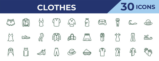 outline clothes icons set - sleeveless shirt, nightwear, ushanka. editable vector for web and mobile ui © IconArt
