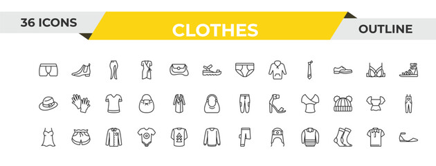 outline clothes icons set - briefs, housecoat, formal shirt. editable vector for web and mobile ui © IconArt