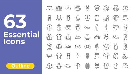 outline clothes icons set - tulle skirt, t shirt with de, brisk boots. editable vector for web and mobile ui © IconArt