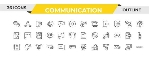 outline communication icons set - talk, bullhorn, constructivism. editable vector for web and mobile ui © IconArt