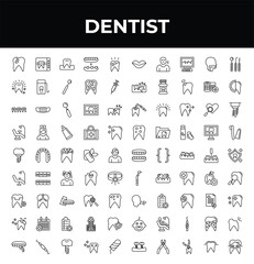 outline dentist icons set - white teeth, implant, dental veneer. editable vector for web and mobile ui © IconArt