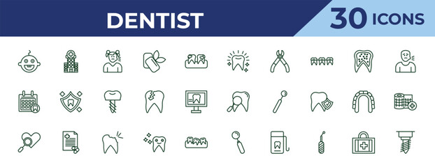 outline dentist icons set - white teeth, dental appointment, check up. editable vector for web and mobile ui © IconArt