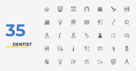 outline dentist icons set - dentures, healthy tooth, tooth pliers. editable vector for web and mobile ui © IconArt