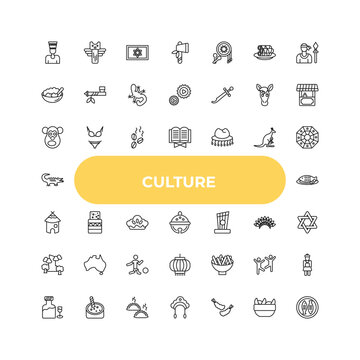 outline culture icons set - chimp face of brazil, turron, beef and garlic. editable vector for web and mobile ui