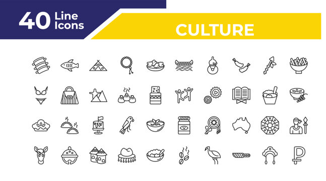 outline culture icons set - female bikini piece, meat pie, horse head. editable vector for web and mobile ui