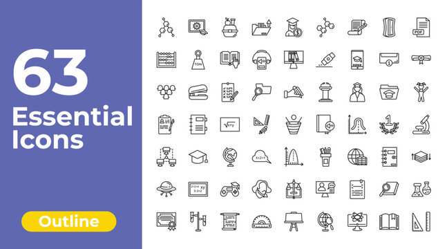 outline education icons set - open file, online library, florence flask. editable vector for web and mobile ui