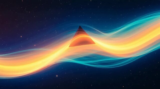 Abstract pyramid in cosmic space symbolizing innovation and digital transformation
