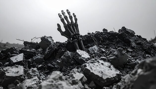Skeleton Hand Emerging from Rubble.