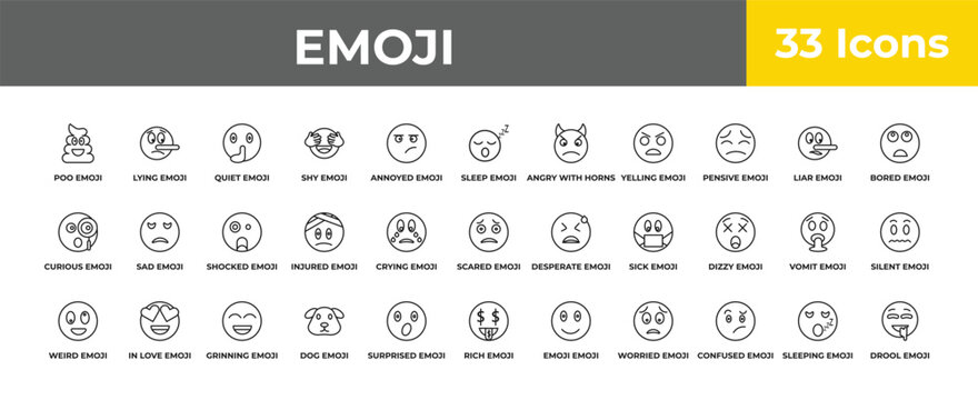 outline emoji icons set - shocked emoji, in love emoji, drool editable vector for web and mobile ui