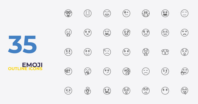 outline emoji icons set - sweating emoji, disappointed emoji, drool editable vector for web and mobile ui