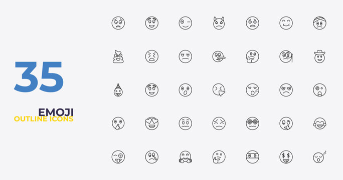 outline emoji icons set - liar emoji, hypnotized emoji, sleep editable vector for web and mobile ui