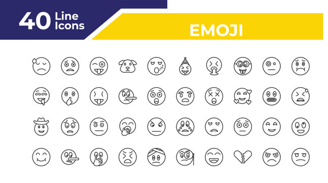 outline emoji icons set - drool emoji, cowboy hat emoji, smile editable vector for web and mobile ui