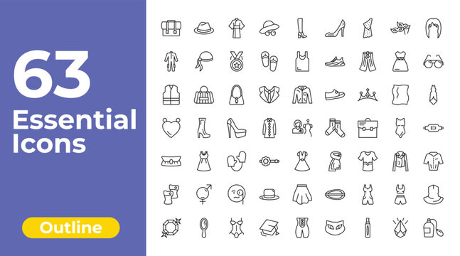 outline fashion icons set - style, women sleeveless shirt, neck gaiter. editable vector for web and mobile ui