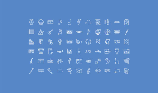 outline music icons set - fermata, et, half note. editable vector for web and mobile ui