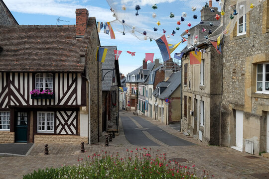 Colorful Bunting Over Old Stone Street