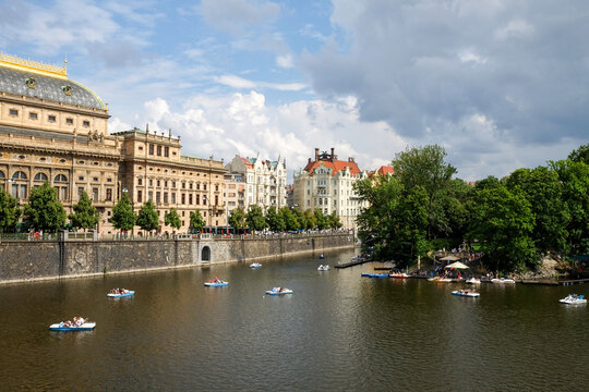 Vltava River with Prague National Theatre