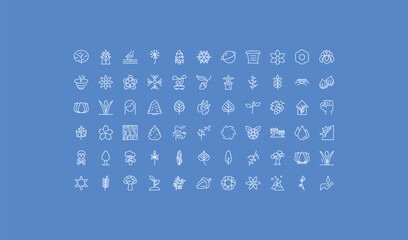 outline nature icons set - saturn with his ring, chestnut oak tree, pinnate. editable vector for web and mobile ui © IconArt