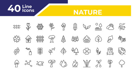 outline nature icons set - pointia, hive, american chestnut tree. editable vector for web and mobile ui © IconArt