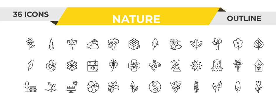 outline nature icons set - apricot leaf leaf, dandelion, solar. editable vector for web and mobile ui