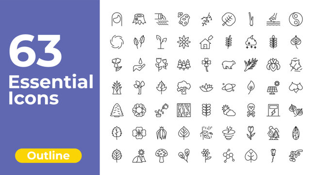 outline nature icons set - asteroids, house for rent, flower seeds. editable vector for web and mobile ui