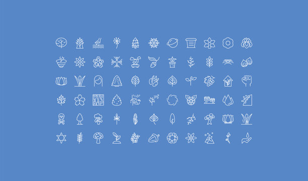 outline nature icons set - saturn with his ring, chestnut oak tree, pinnate. editable vector for web and mobile ui