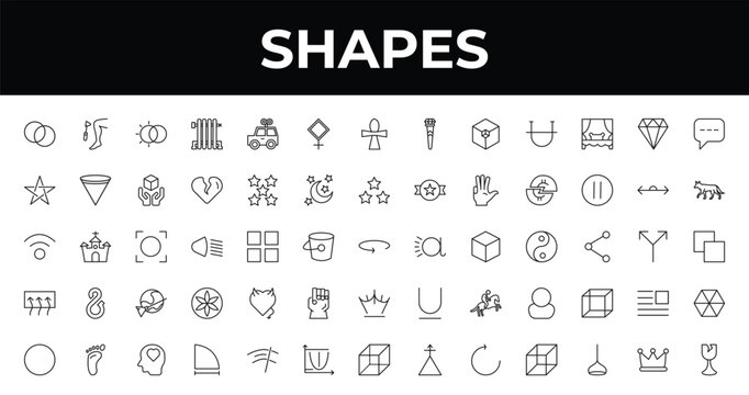outline shapes icons set - pallas, jackal, radius of circle. editable vector for web and mobile ui