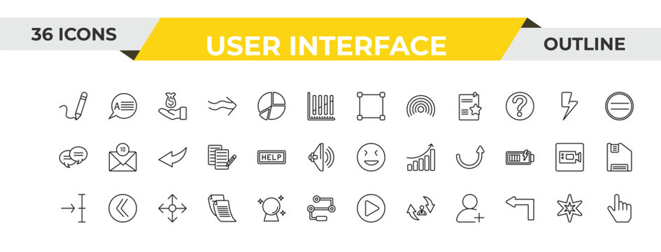 outline user interface icons set - metrize, help web button, enlarge. editable vector for web and mobile ui