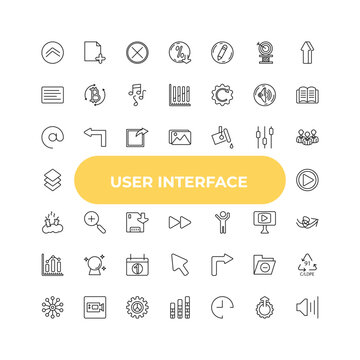 outline user interface icons set - at, zoom, right turn. editable vector for web and mobile ui