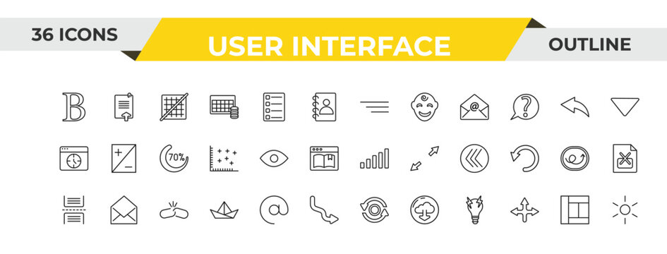 outline user interface icons set - side menu, visible, disconnected chains. editable vector for web and mobile ui