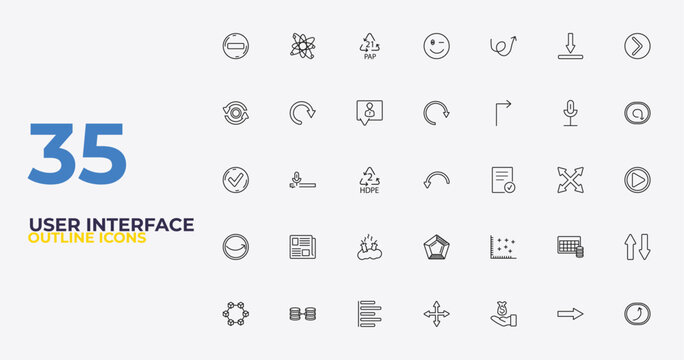 outline user interface icons set - rotating arrows, spotted data, spinning left arrow. editable vector for web and mobile ui