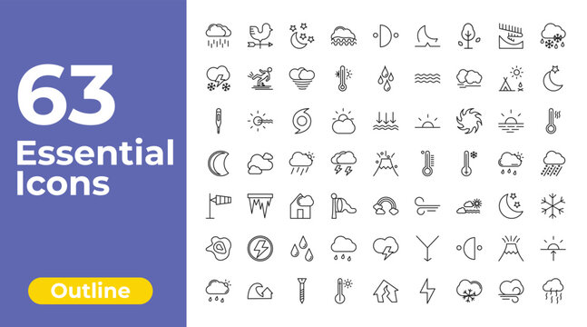 outline weather icons set - foggy, drops, dawn. editable vector for web and mobile ui