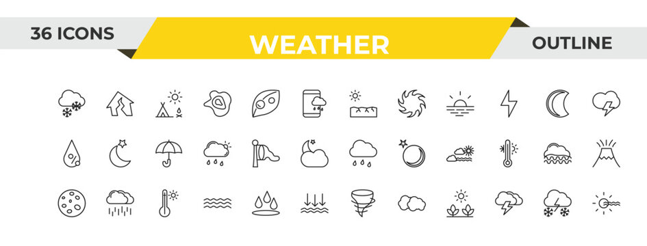 outline weather icons set - , windsock, warm. editable vector for web and mobile ui