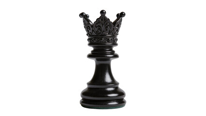 Ornate black queen chess piece with detailed crown, isolated on transparent background © Corotaev