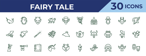 outline fairy tale icons set - fairy, gryphon, myth. editable vector for web and mobile ui © IconArt