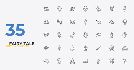 outline fairy tale icons set - seahorses, magic wand, enchanted mirror. editable vector for web and mobile ui © IconArt