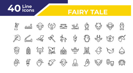 outline fairy tale icons set - enchantment, protagonist, knight. editable vector for web and mobile ui © IconArt