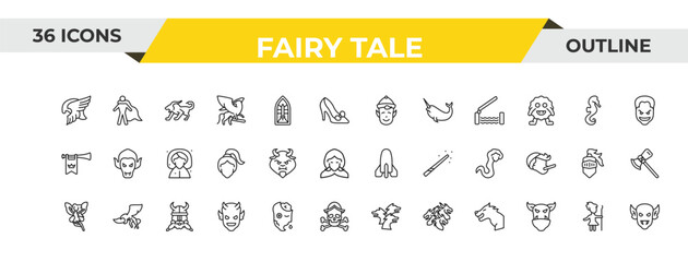 outline fairy tale icons set - elf, beast, dwarf. editable vector for web and mobile ui © IconArt