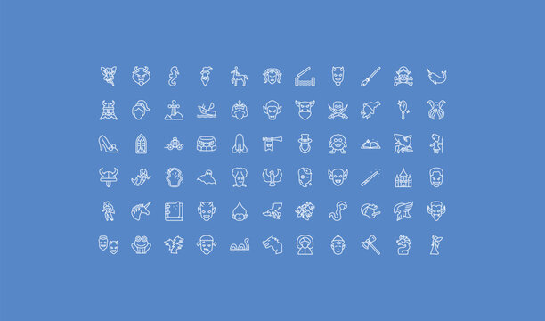 outline fairy tale icons set - drawbridge, vampire, toad. editable vector for web and mobile ui