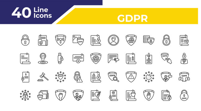 outline gdpr icons set - consent, penalty, eu. editable vector for web and mobile ui