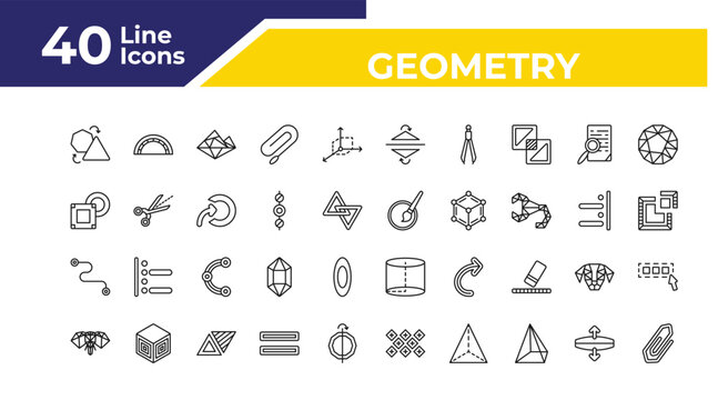 outline geometry icons set - , line segment, polygonal elephant. editable vector for web and mobile ui