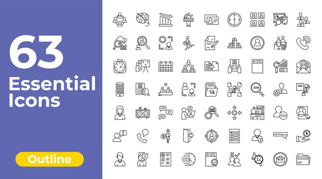 outline human resources icons set - candidate, contract, earnings. editable vector for web and mobile ui