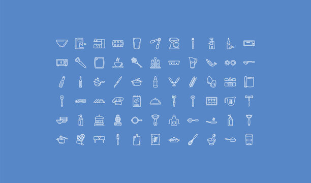 outline kitchen icons set - mixer, spice jar, mitten. editable vector for web and mobile ui