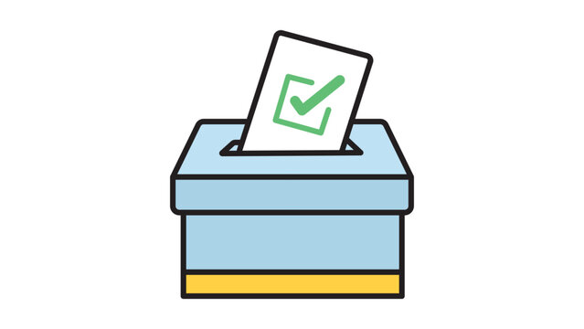 Ballot Box with Checked Paper Ballot Vector Icon Illustration. Modern Flat Design for Voting, Elections, and Democracy. Features Editable Stroke for Customizable Line Weight on White Background.