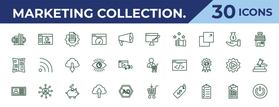 outline marketing collection. icons set - web graphic, gazette, id. editable vector for web and mobile ui