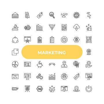 outline marketing icons set - diversify, crm, content management. editable vector for web and mobile ui
